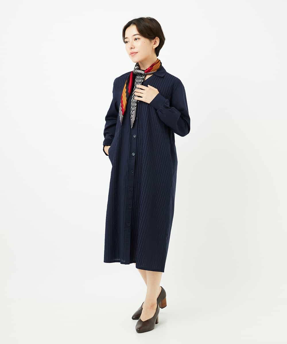 NHEJB10390 GIANNI LO GIUDICE(小さいサイズ)(メゾン ドゥ サンク) コットンローンピンタックロングブラウス ネイビー