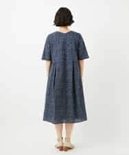NHEJB11390 GIANNI LO GIUDICE(小さいサイズ)(メゾン ドゥ サンク) [日本製]ミラクルウェーブブロックプリントワンピース ネイビー系