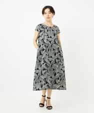 NHEJB80390 GIANNI LO GIUDICE(小さいサイズ)(メゾン ドゥ サンク) ミラクルウェーブリーフプリントワンピース ブラック