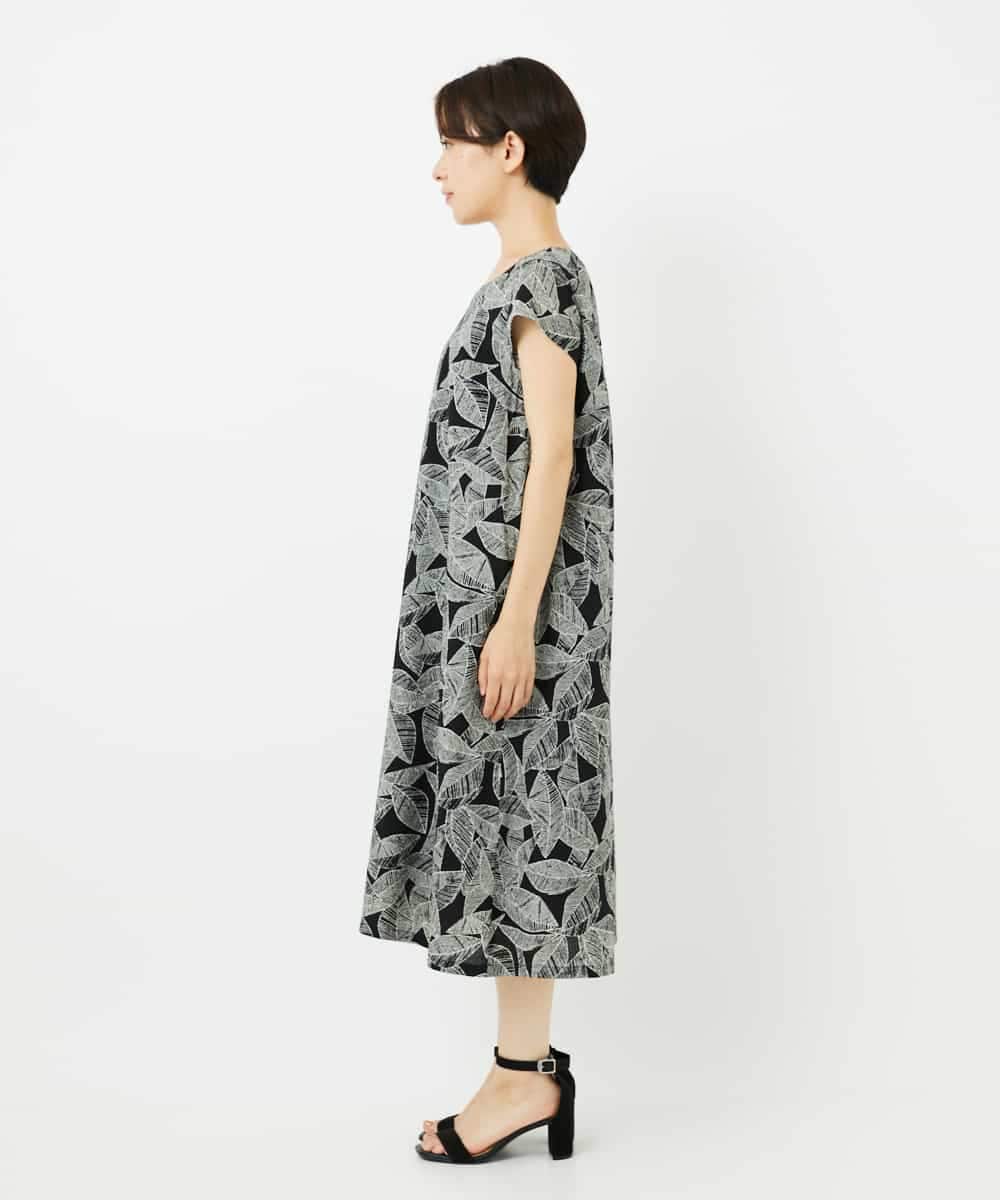 NHEJB80390 GIANNI LO GIUDICE(小さいサイズ)(メゾン ドゥ サンク) ミラクルウェーブリーフプリントワンピース ブラック