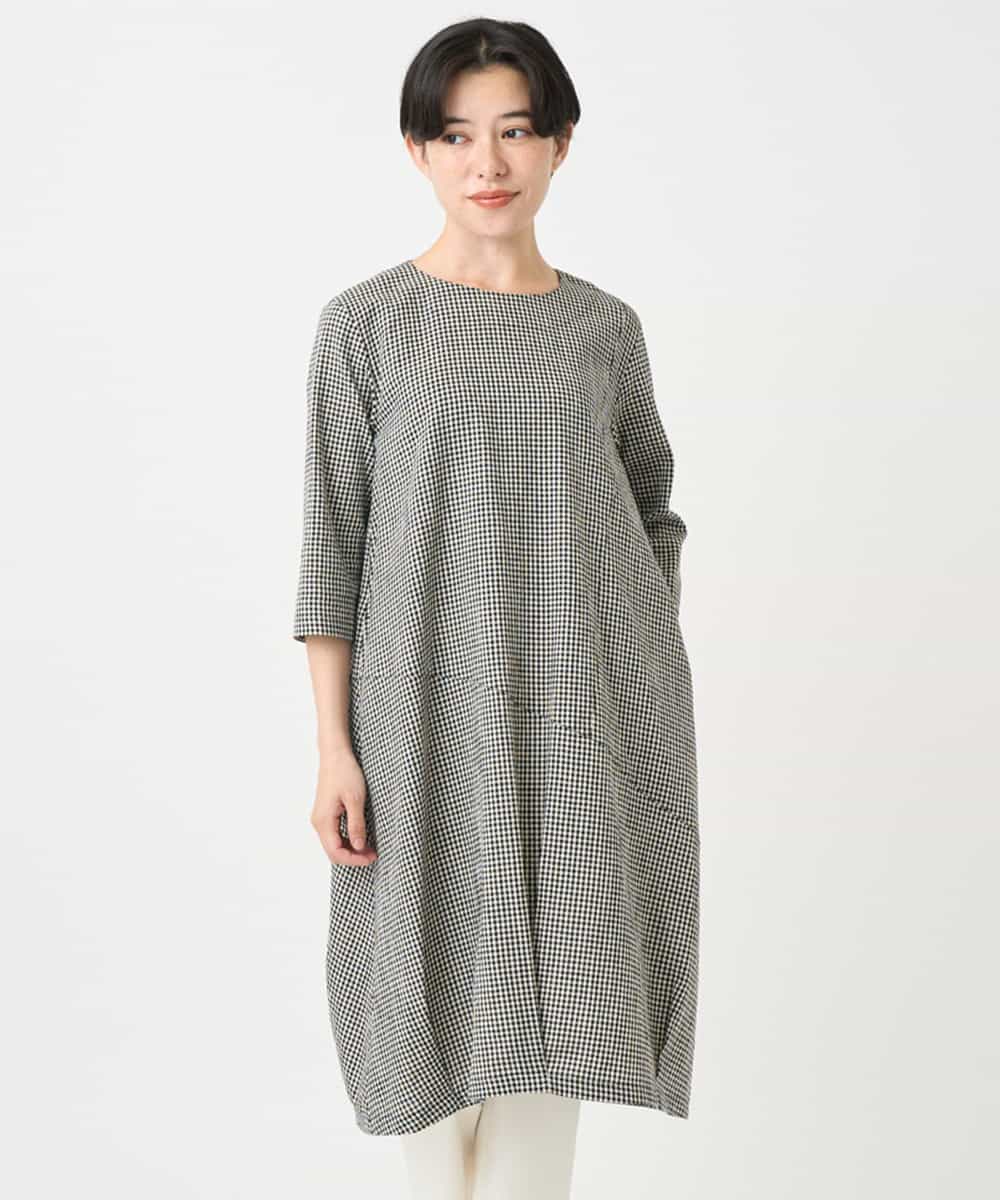 NHEJC90330 GIANNI LO GIUDICE(小さいサイズ)(メゾン ドゥ サンク) コットンリネンコクーンラインワンピース ギンガムチェック