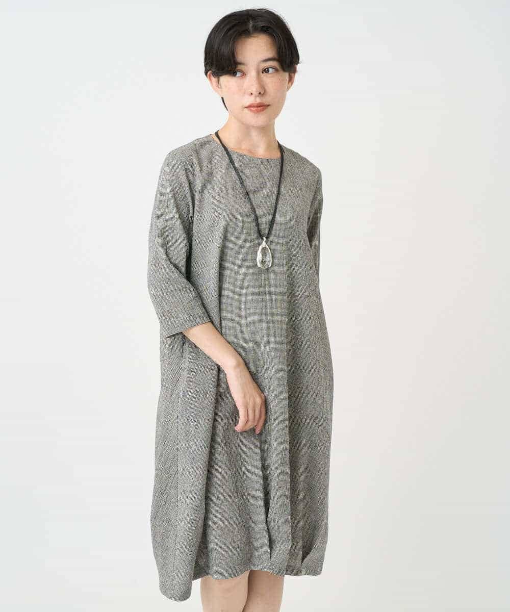 NHEJC90330 GIANNI LO GIUDICE(小さいサイズ)(メゾン ドゥ サンク) コットンリネンコクーンラインワンピース ギンガムチェック