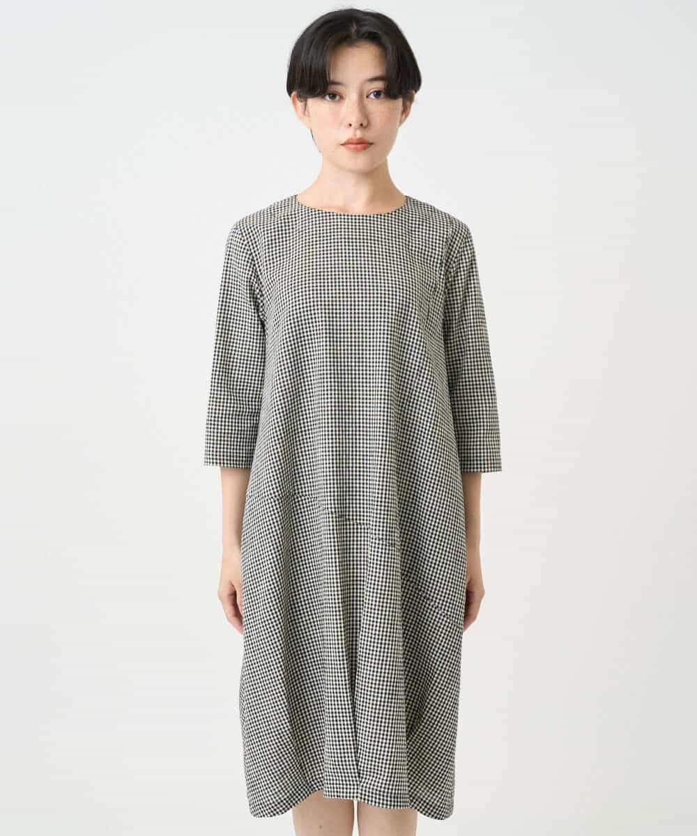 NHEJC90330 GIANNI LO GIUDICE(小さいサイズ)(メゾン ドゥ サンク) コットンリネンコクーンラインワンピース ギンガムチェック