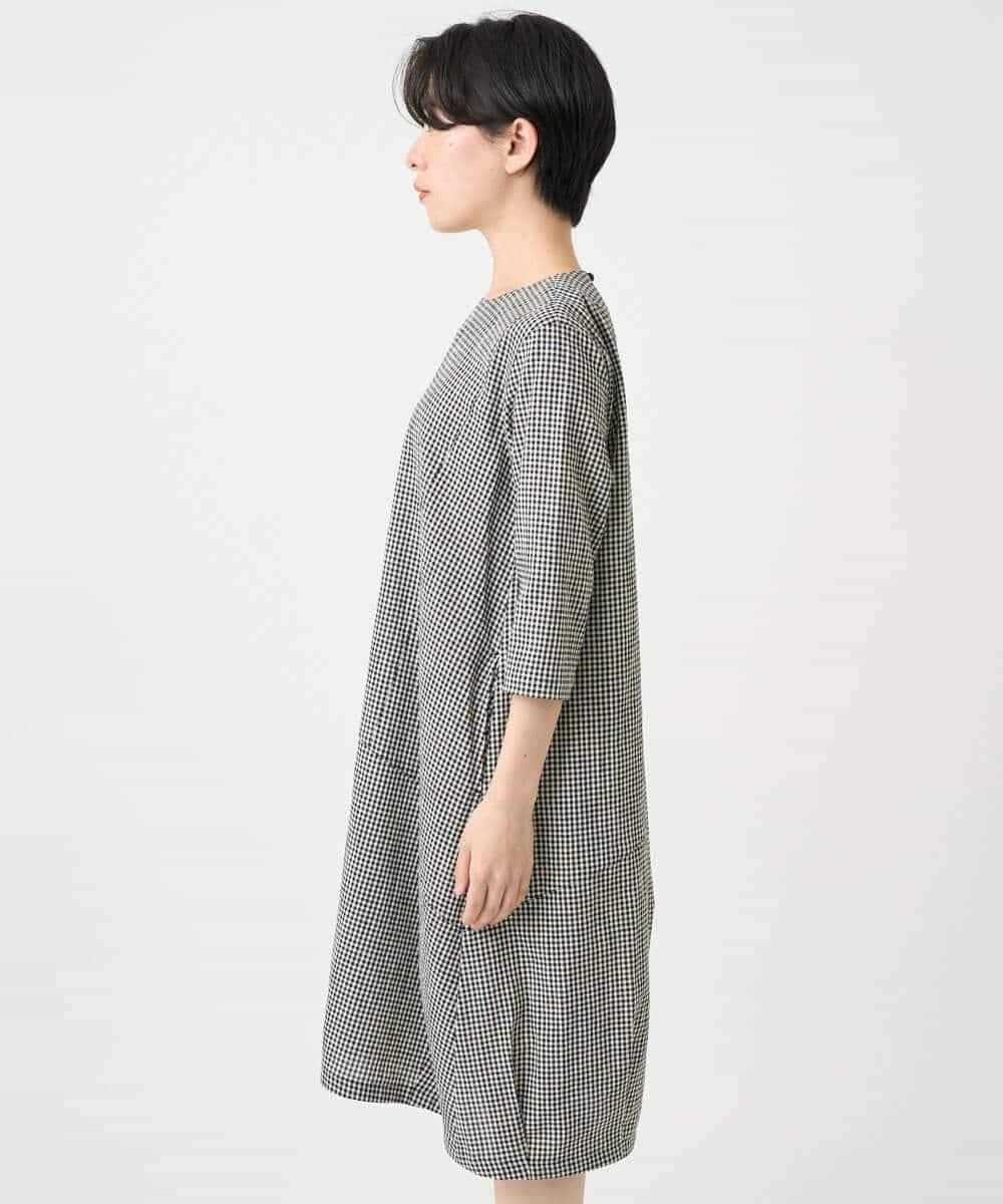 NHEJC90330 GIANNI LO GIUDICE(小さいサイズ)(メゾン ドゥ サンク) コットンリネンコクーンラインワンピース ギンガムチェック