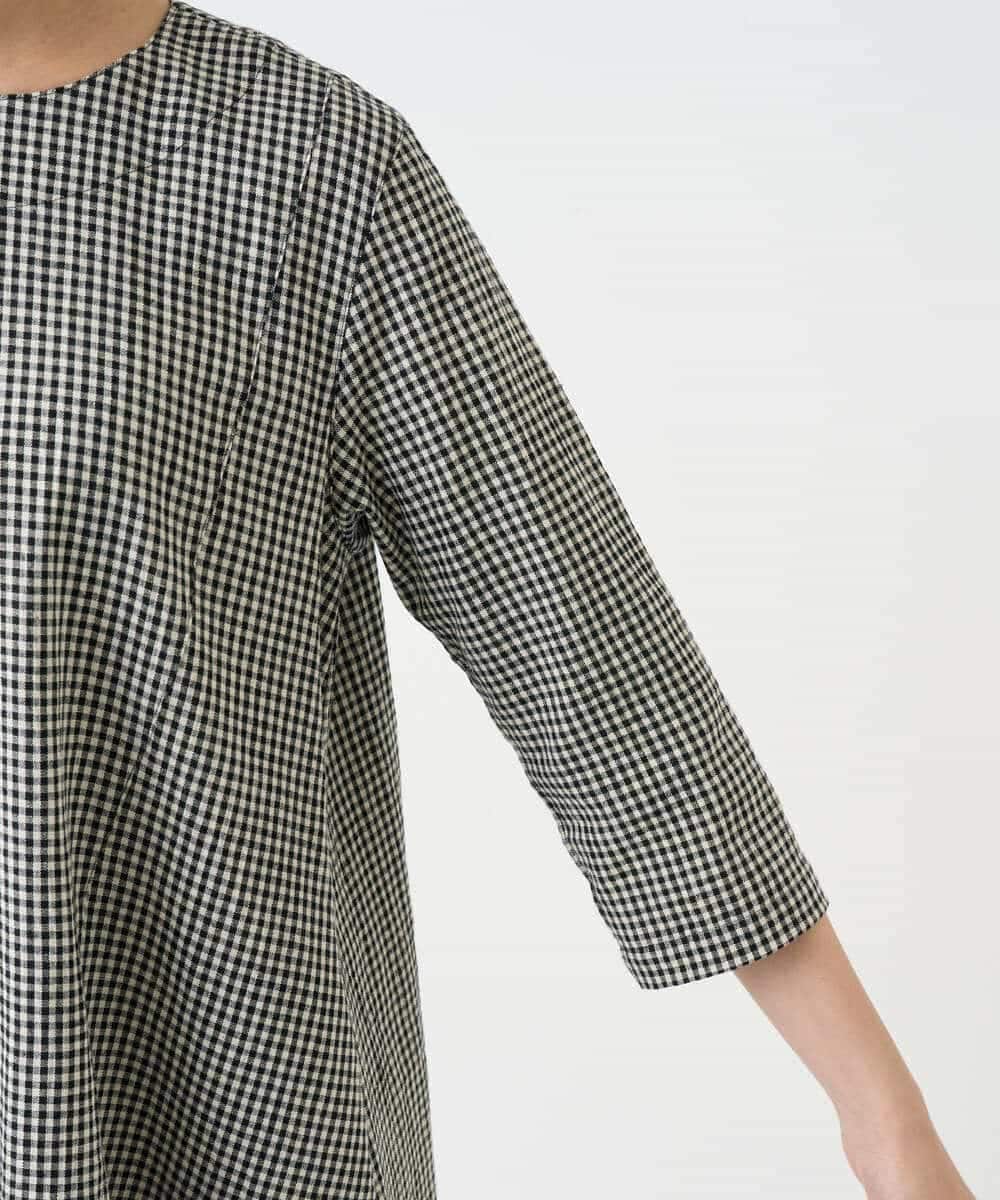 NHEJC90330 GIANNI LO GIUDICE(小さいサイズ)(メゾン ドゥ サンク) コットンリネンコクーンラインワンピース ギンガムチェック