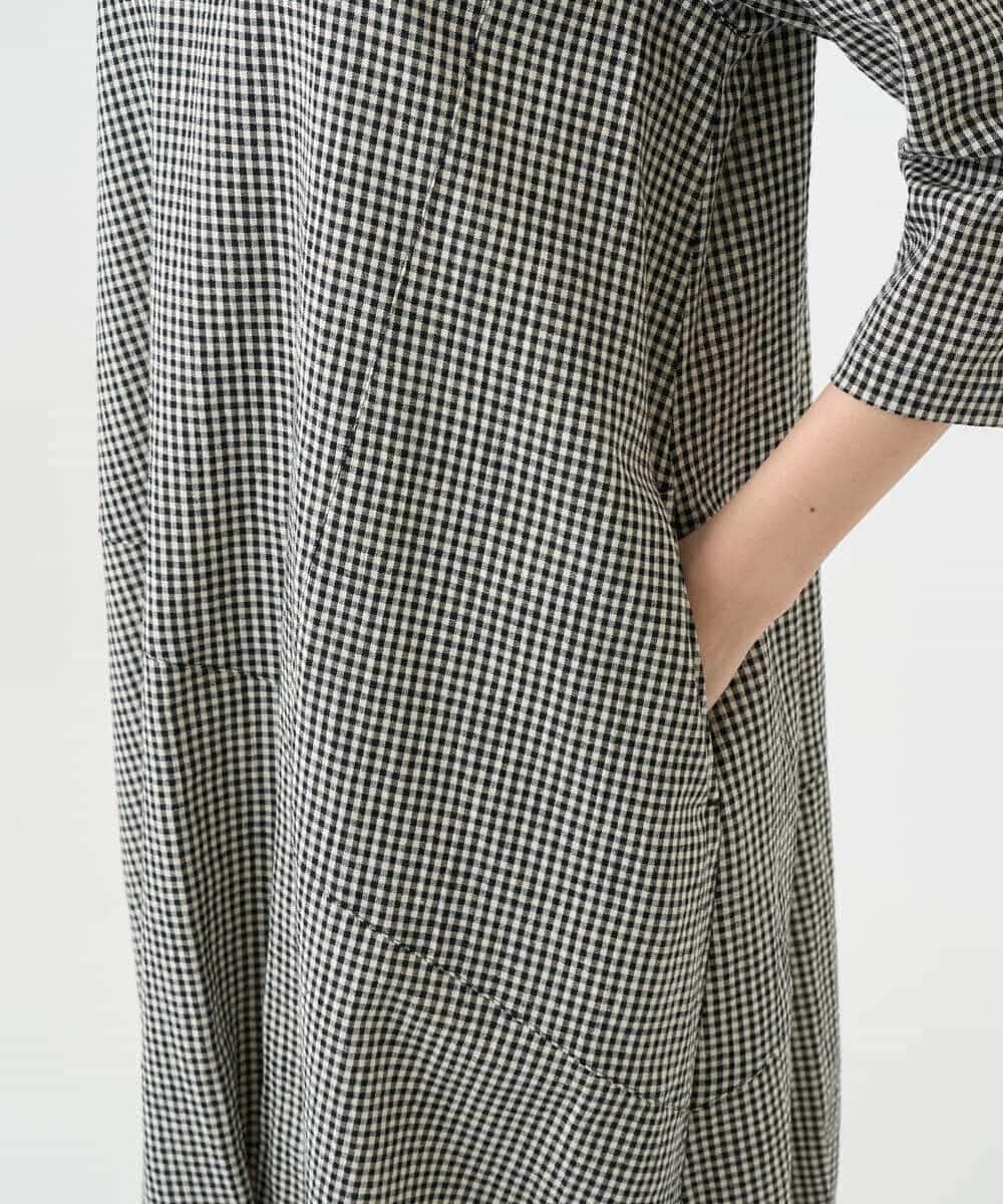 NHEJC90330 GIANNI LO GIUDICE(小さいサイズ)(メゾン ドゥ サンク) コットンリネンコクーンラインワンピース ギンガムチェック