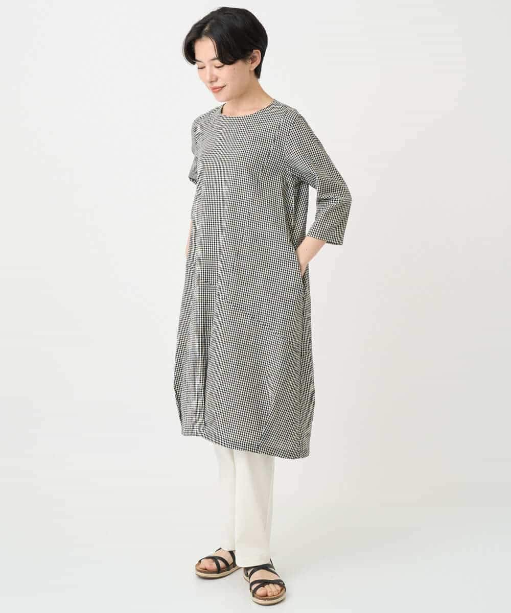 NHEJC90330 GIANNI LO GIUDICE(小さいサイズ)(メゾン ドゥ サンク) コットンリネンコクーンラインワンピース ギンガムチェック