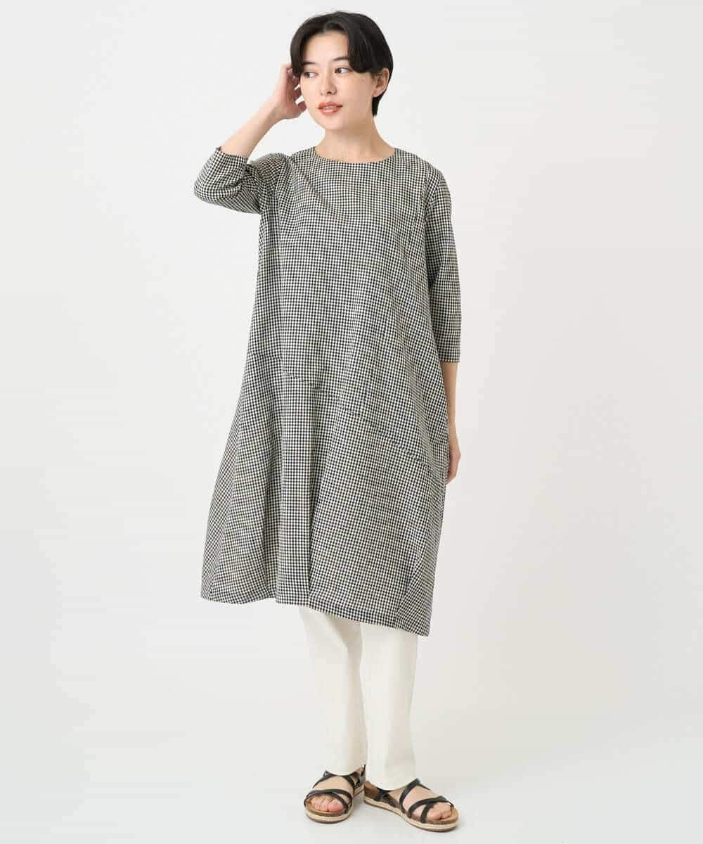 NHEJC90330 GIANNI LO GIUDICE(小さいサイズ)(メゾン ドゥ サンク) コットンリネンコクーンラインワンピース ギンガムチェック