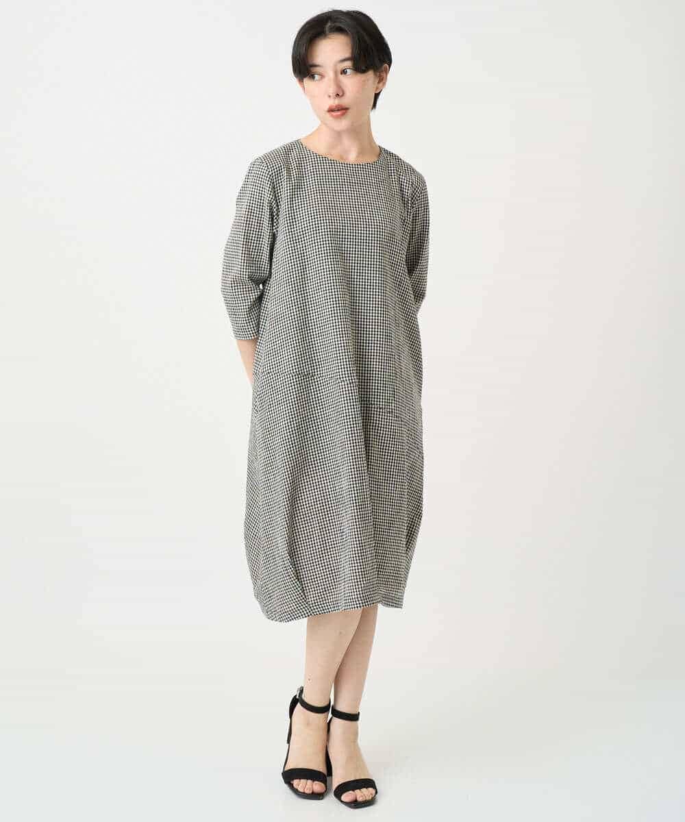 NHEJC90330 GIANNI LO GIUDICE(小さいサイズ)(メゾン ドゥ サンク) コットンリネンコクーンラインワンピース ギンガムチェック