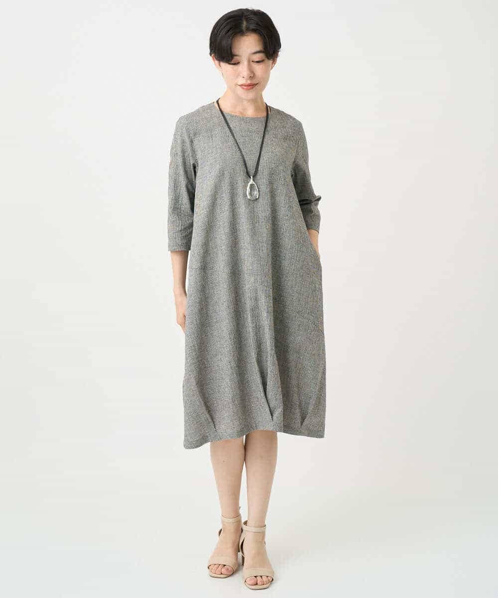 NHEJC90330 GIANNI LO GIUDICE(小さいサイズ)(メゾン ドゥ サンク) コットンリネンコクーンラインワンピース ギンガムチェック