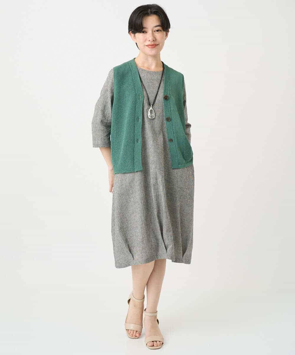 NHEJC90330 GIANNI LO GIUDICE(小さいサイズ)(メゾン ドゥ サンク) コットンリネンコクーンラインワンピース ギンガムチェック