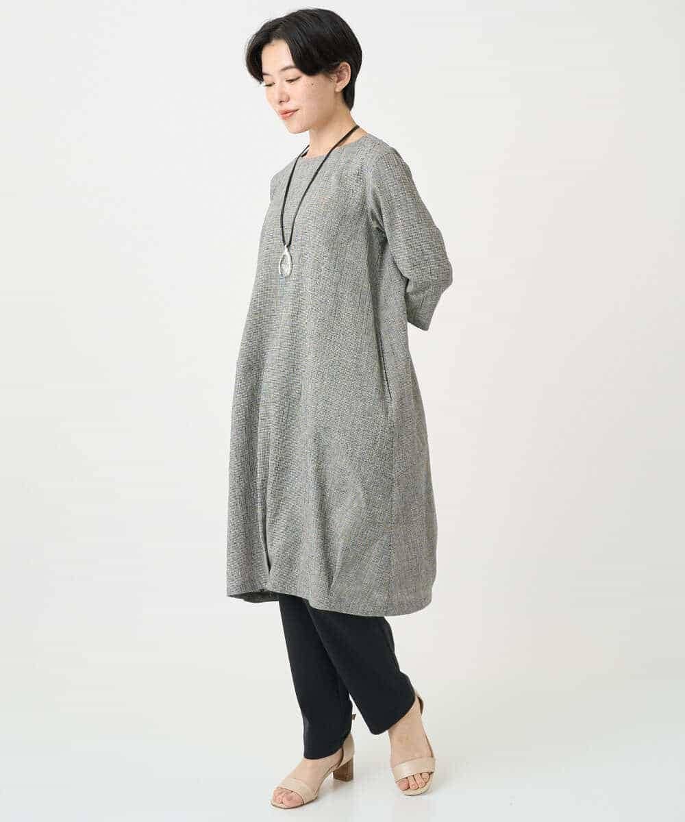 NHEJC90330 GIANNI LO GIUDICE(小さいサイズ)(メゾン ドゥ サンク) コットンリネンコクーンラインワンピース ギンガムチェック