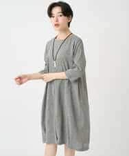 NHEJC90330 GIANNI LO GIUDICE(小さいサイズ)(メゾン ドゥ サンク) コットンリネンコクーンラインワンピース 千鳥