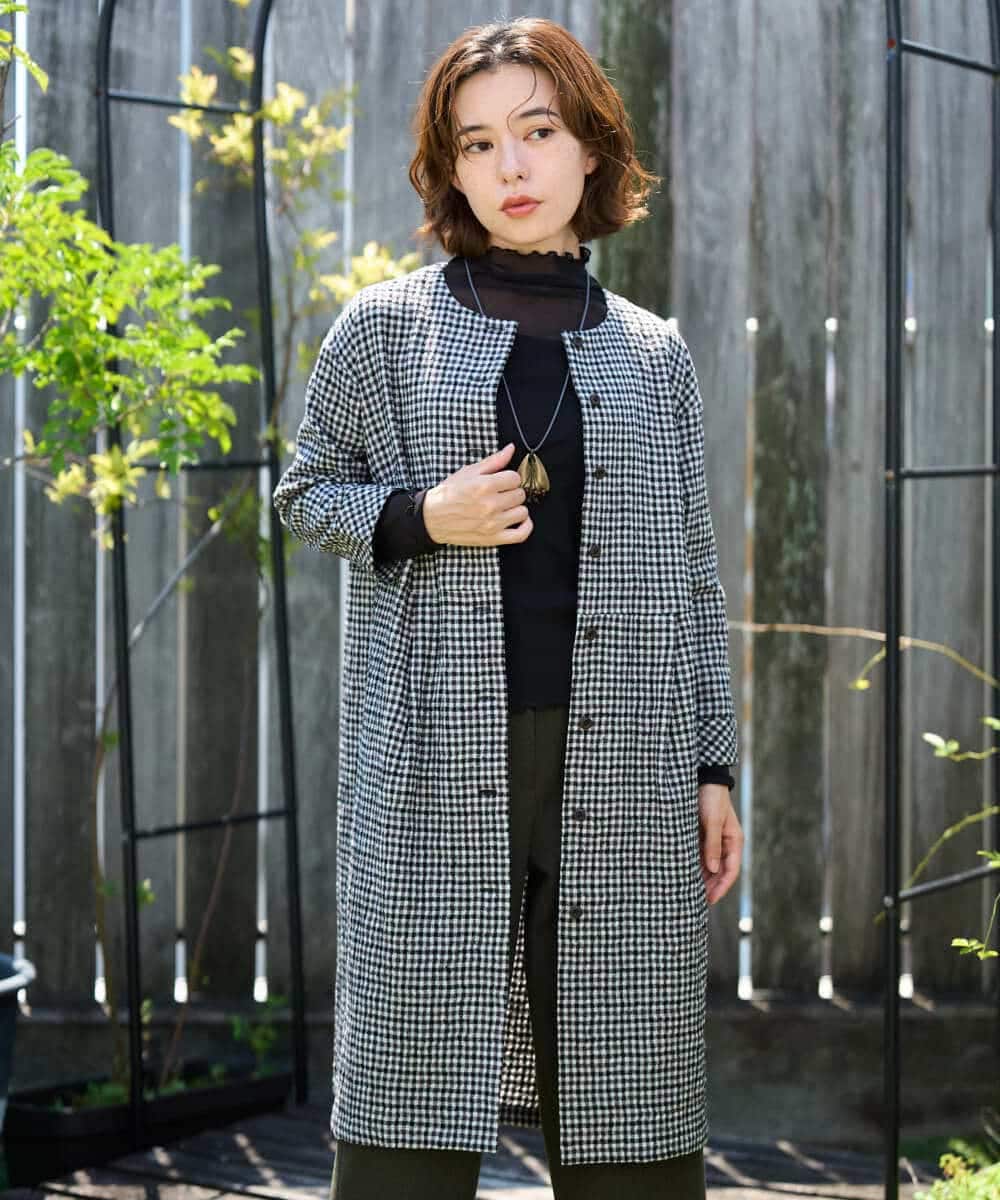 NHEJD19390 GIANNI LO GIUDICE(小さいサイズ)(メゾン ドゥ サンク) [日本製]コットンウールギンガムチェックシャツワンピース ブルー