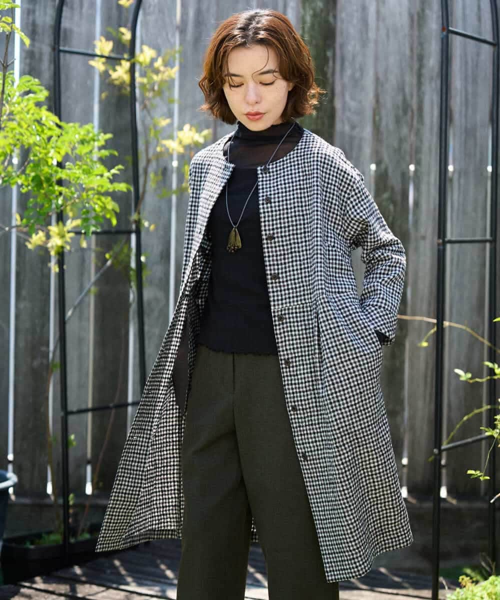 NHEJD19390 GIANNI LO GIUDICE(小さいサイズ)(メゾン ドゥ サンク) [日本製]コットンウールギンガムチェックシャツワンピース ブルー