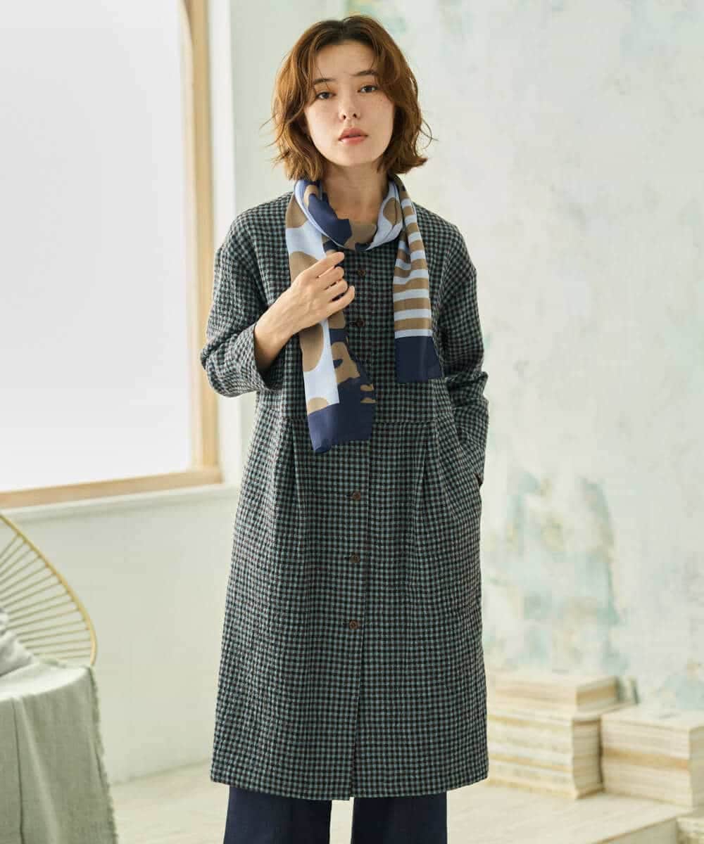 NHEJD19390 GIANNI LO GIUDICE(小さいサイズ)(メゾン ドゥ サンク) [日本製]コットンウールギンガムチェックシャツワンピース ブルー