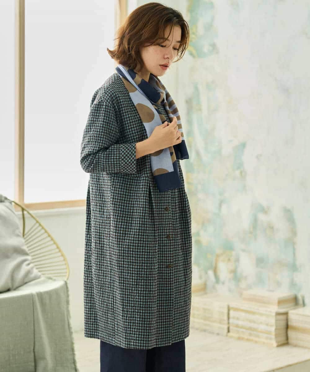NHEJD19390 GIANNI LO GIUDICE(小さいサイズ)(メゾン ドゥ サンク) [日本製]コットンウールギンガムチェックシャツワンピース ブルー