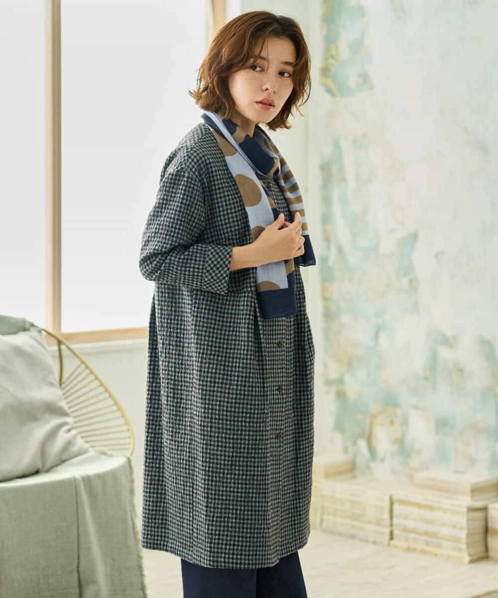 NHEJD19390 GIANNI LO GIUDICE(小さいサイズ)(メゾン ドゥ サンク) [日本製]コットンウールギンガムチェックシャツワンピース ブルー