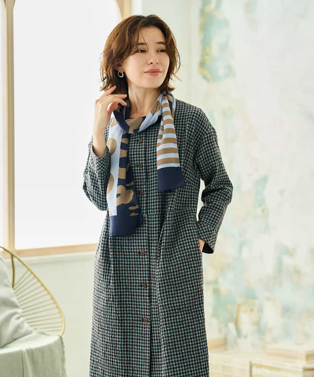 NHEJD19390 GIANNI LO GIUDICE(小さいサイズ)(メゾン ドゥ サンク) [日本製]コットンウールギンガムチェックシャツワンピース ブルー