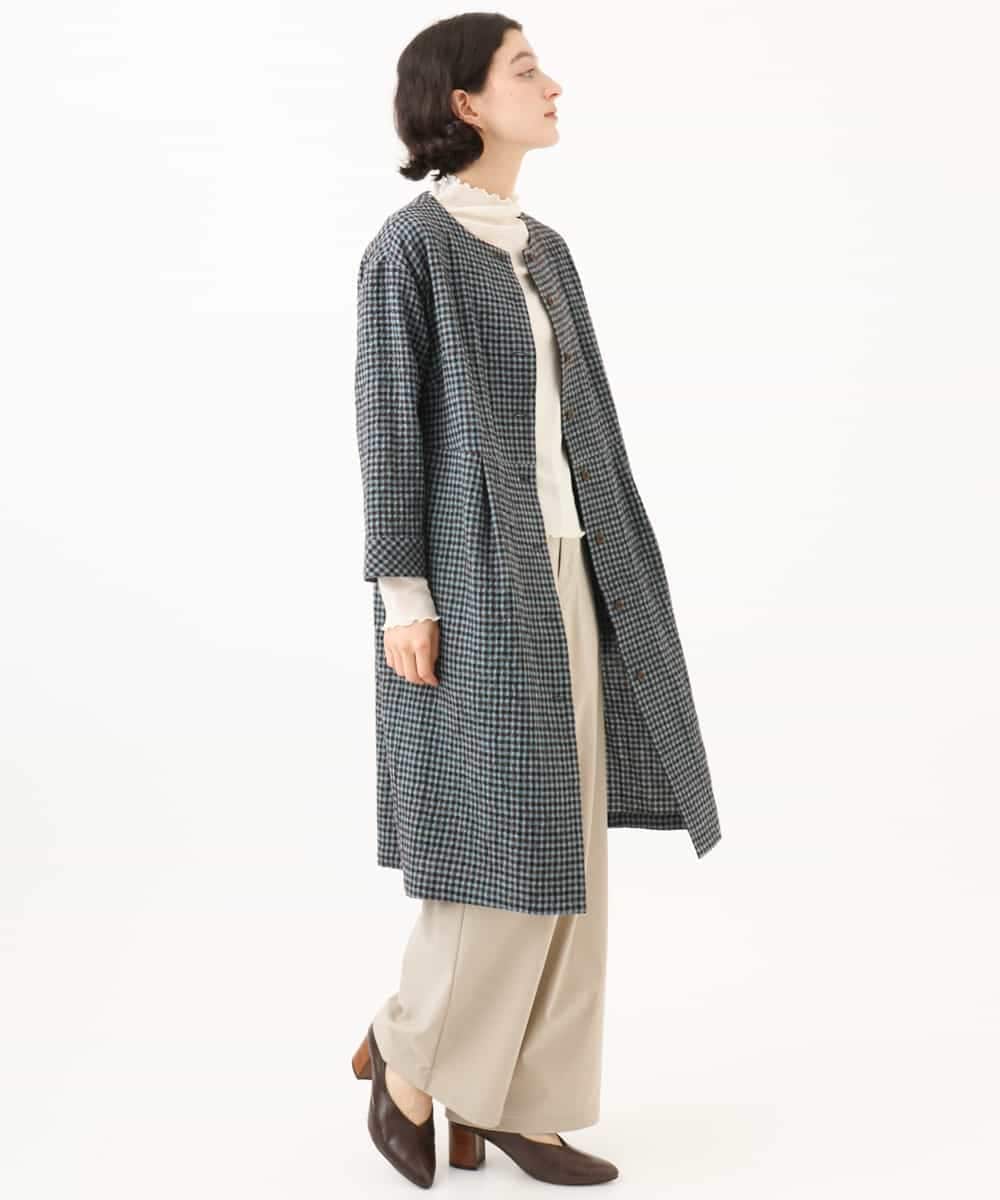 NHEJD19390 GIANNI LO GIUDICE(小さいサイズ)(メゾン ドゥ サンク) [日本製]コットンウールギンガムチェックシャツワンピース ブルー