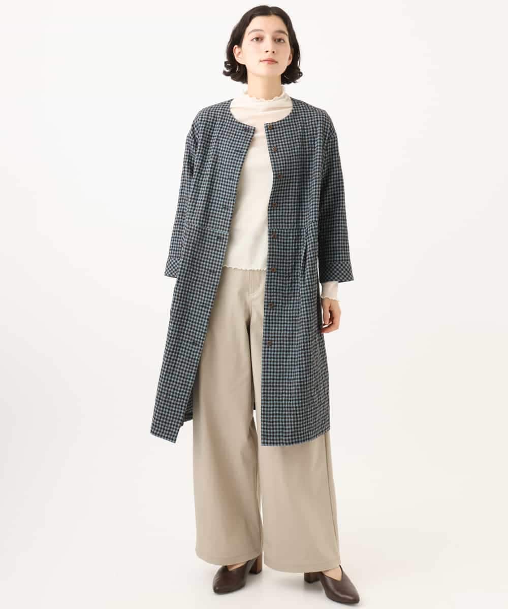 NHEJD19390 GIANNI LO GIUDICE(小さいサイズ)(メゾン ドゥ サンク) [日本製]コットンウールギンガムチェックシャツワンピース ブルー