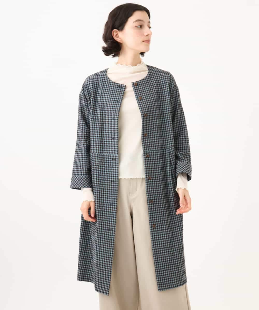 NHEJD19390 GIANNI LO GIUDICE(小さいサイズ)(メゾン ドゥ サンク) [日本製]コットンウールギンガムチェックシャツワンピース ブルー