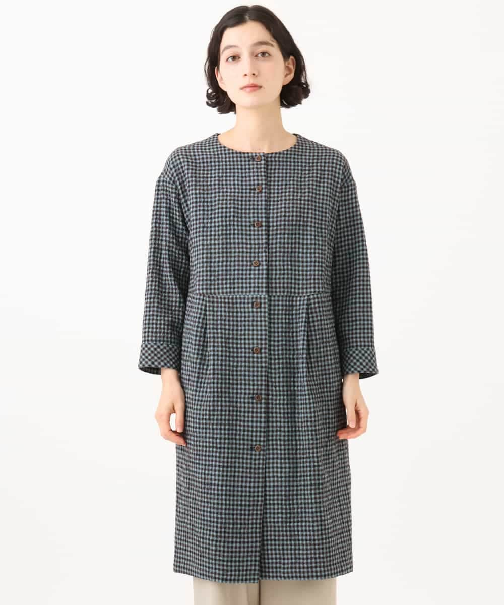 NHEJD19390 GIANNI LO GIUDICE(小さいサイズ)(メゾン ドゥ サンク) [日本製]コットンウールギンガムチェックシャツワンピース ブルー