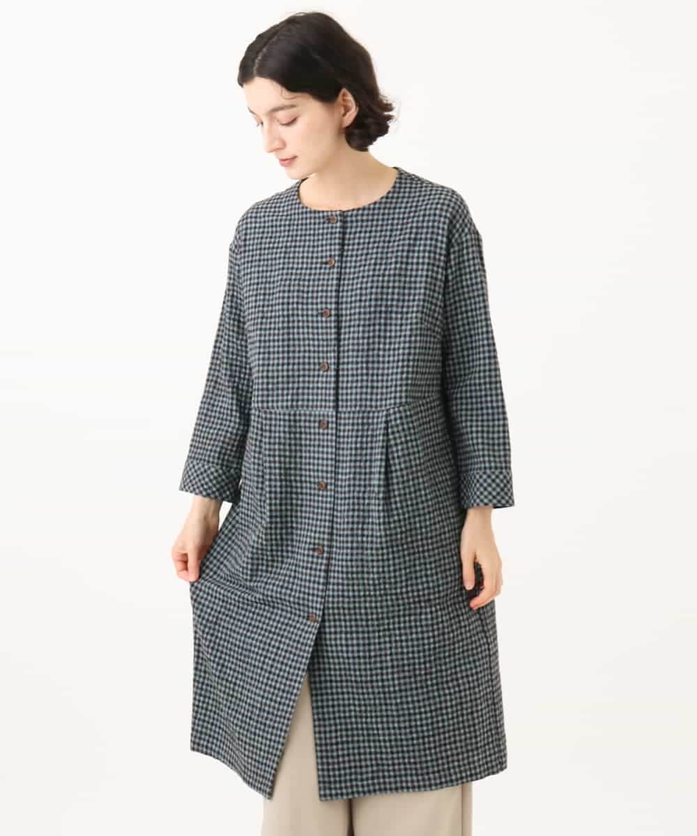 NHEJD19390 GIANNI LO GIUDICE(小さいサイズ)(メゾン ドゥ サンク) [日本製]コットンウールギンガムチェックシャツワンピース ブルー