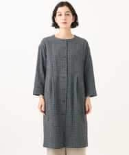 NHEJD19390 GIANNI LO GIUDICE(小さいサイズ)(メゾン ドゥ サンク) [日本製]コットンウールギンガムチェックシャツワンピース ブルー