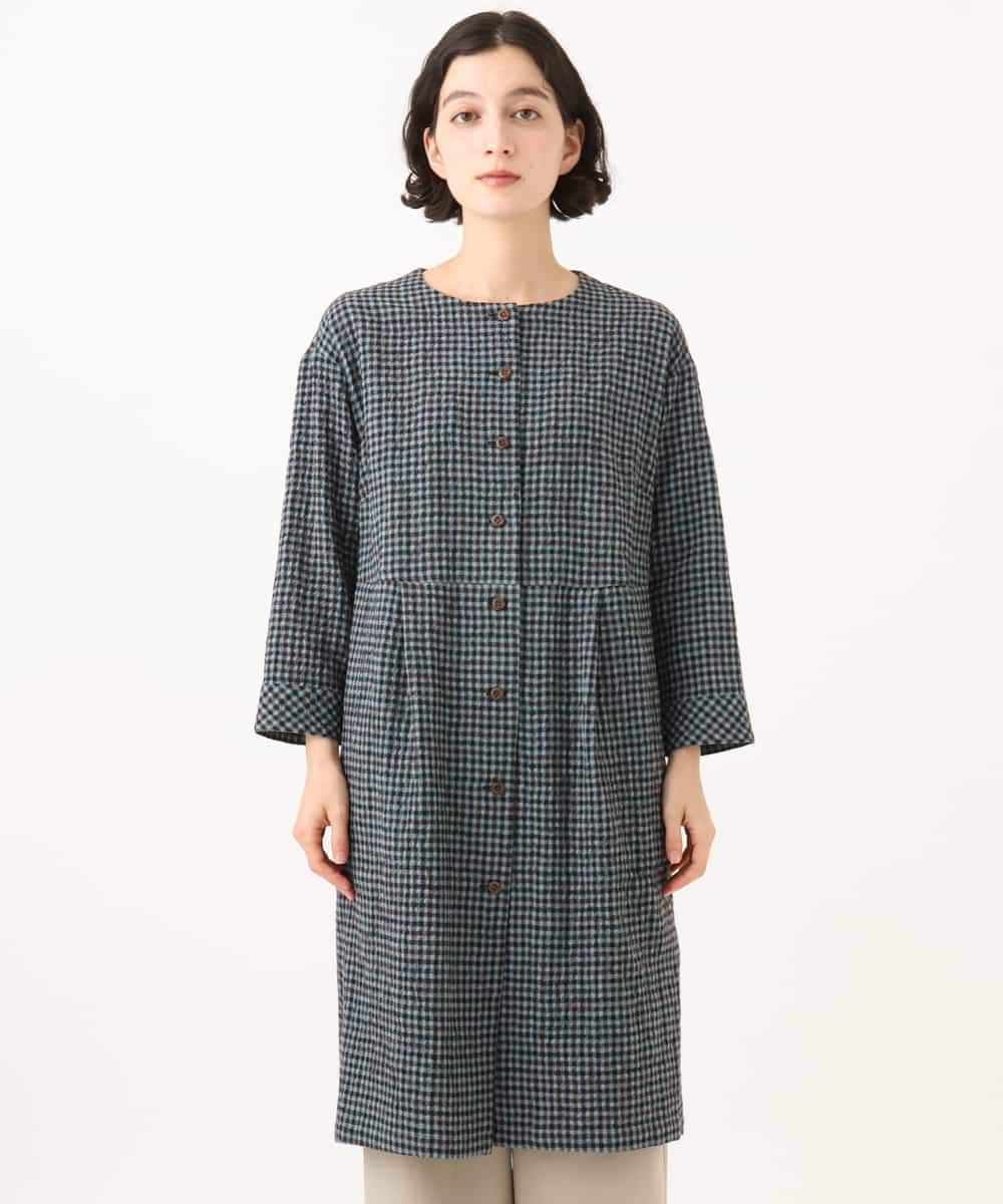 NHEJD19390 GIANNI LO GIUDICE(小さいサイズ)(メゾン ドゥ サンク) [日本製]コットンウールギンガムチェックシャツワンピース ブルー