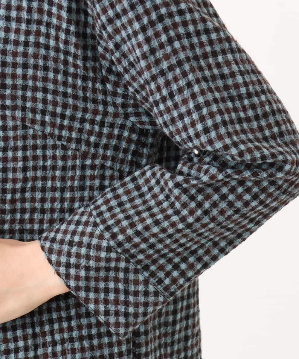 NHEJD19390 GIANNI LO GIUDICE(小さいサイズ)(メゾン ドゥ サンク) [日本製]コットンウールギンガムチェックシャツワンピース ブルー