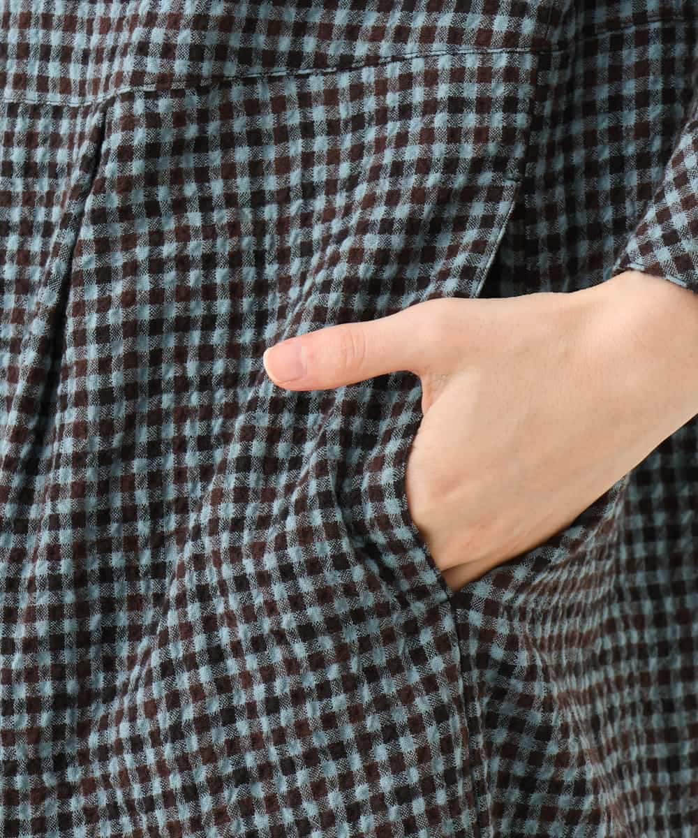 NHEJD19390 GIANNI LO GIUDICE(小さいサイズ)(メゾン ドゥ サンク) [日本製]コットンウールギンガムチェックシャツワンピース ブルー