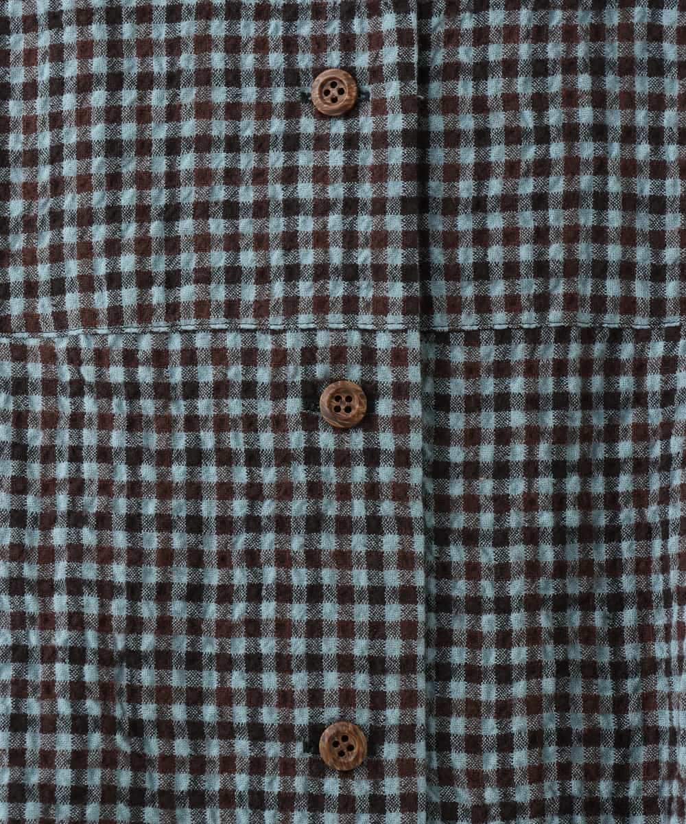 NHEJD19390 GIANNI LO GIUDICE(小さいサイズ)(メゾン ドゥ サンク) [日本製]コットンウールギンガムチェックシャツワンピース ブルー