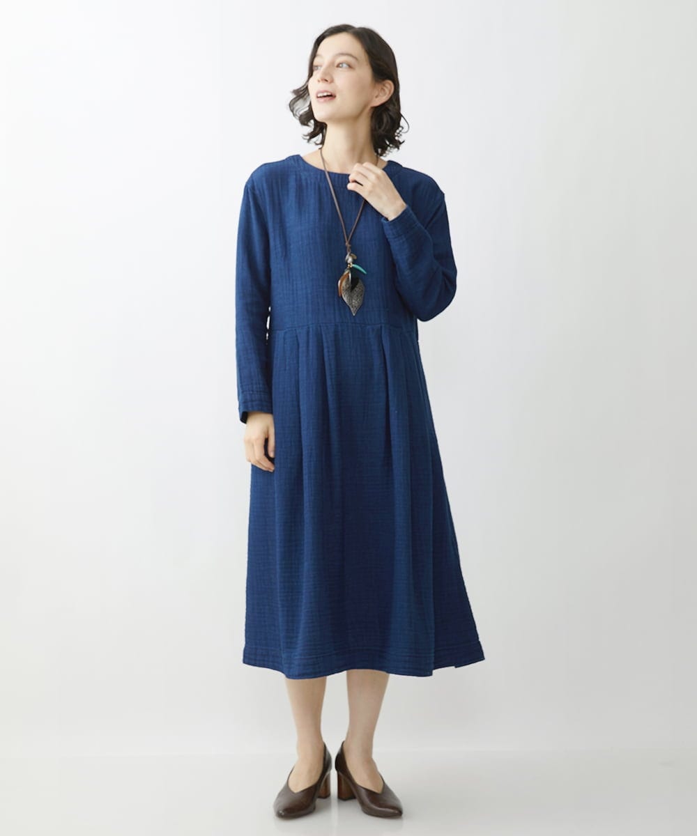 NHEJS14450 GIANNI LO GIUDICE(小さいサイズ)(メゾン ドゥ サンク) 二重織ガーゼデニムワンピース ネイビー