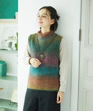 NHFAE13270 GIANNI LO GIUDICE(小さいサイズ)(メゾン ドゥ サンク) カスリブークレニットベスト グリーン×ブルー系