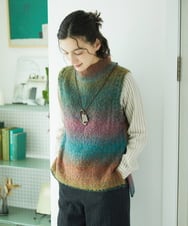 NHFAE13270 GIANNI LO GIUDICE(小さいサイズ)(メゾン ドゥ サンク) カスリブークレニットベスト グリーン×ブルー系