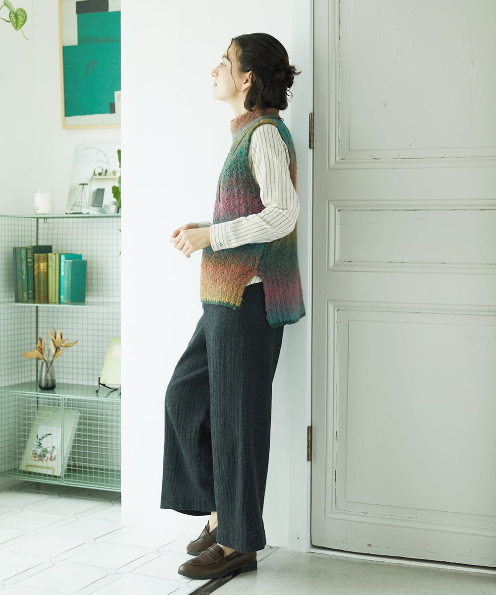 NHFAE13270 GIANNI LO GIUDICE(小さいサイズ)(メゾン ドゥ サンク) カスリブークレニットベスト グリーン×ブルー系