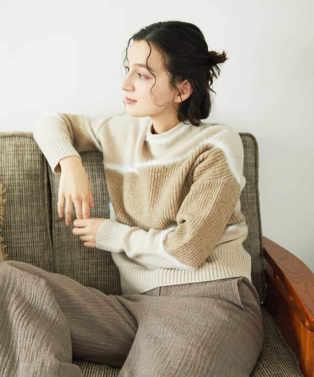 NHFAE40330 GIANNI LO GIUDICE(小さいサイズ)(メゾン ドゥ サンク) エキストラファインメリノウールニット ベージュ