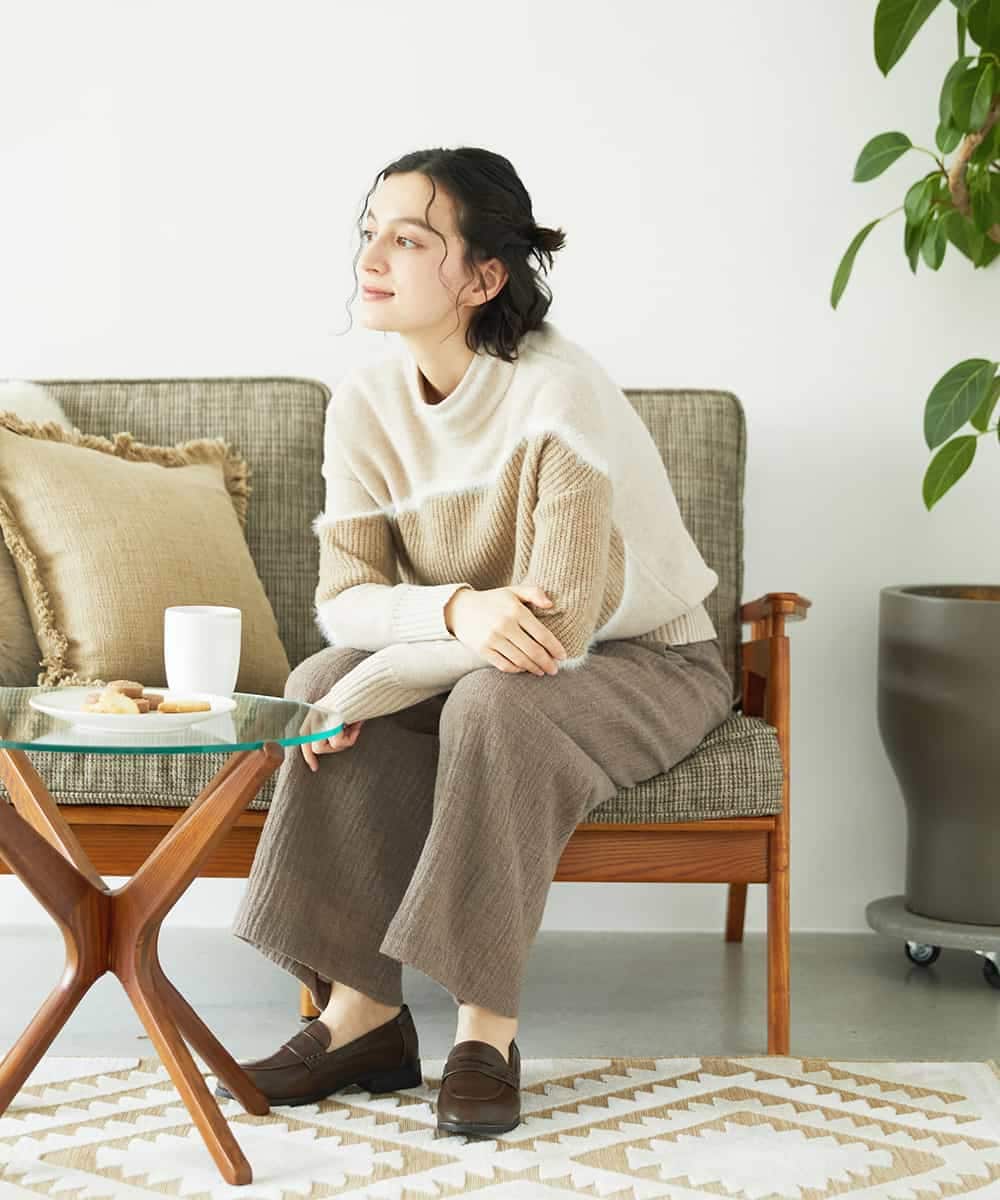 NHFAE40330 GIANNI LO GIUDICE(小さいサイズ)(メゾン ドゥ サンク) エキストラファインメリノウールニット ベージュ