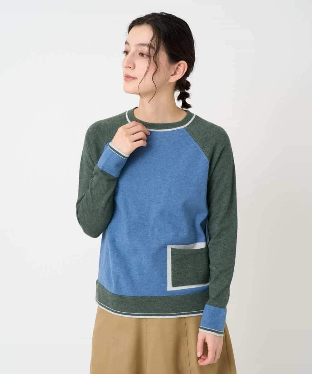 NHFAF13210 GIANNI LO GIUDICE(小さいサイズ)(メゾン ドゥ サンク) バイカラーポケットデザインニット マスタード系