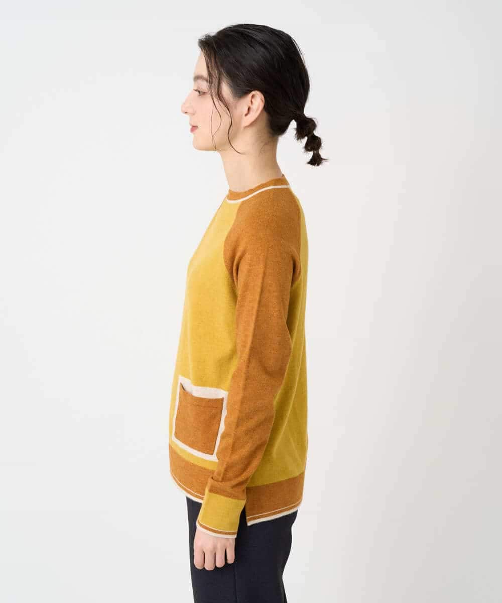 NHFAF13210 GIANNI LO GIUDICE(小さいサイズ)(メゾン ドゥ サンク) バイカラーポケットデザインニット マスタード系