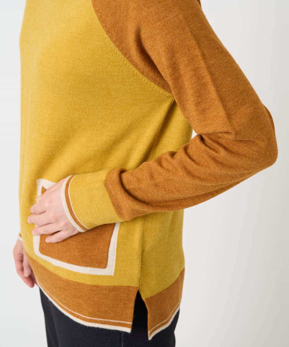 NHFAF13210 GIANNI LO GIUDICE(小さいサイズ)(メゾン ドゥ サンク) バイカラーポケットデザインニット マスタード系