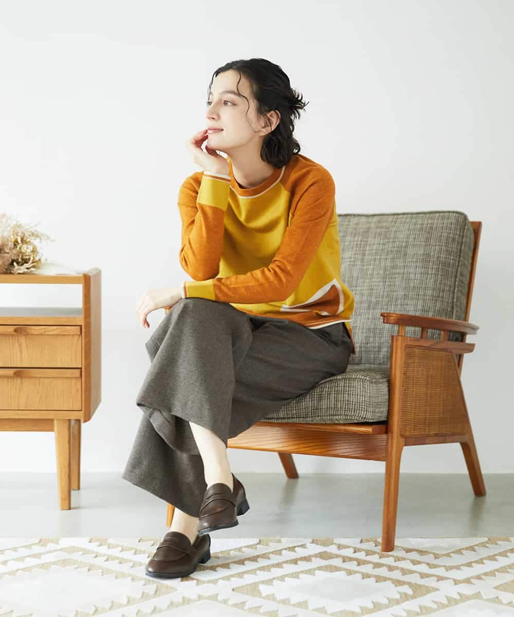 NHFAF13210 GIANNI LO GIUDICE(小さいサイズ)(メゾン ドゥ サンク) バイカラーポケットデザインニット マスタード系