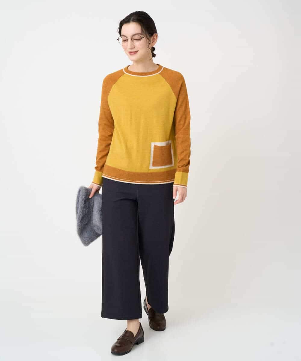 NHFAF13210 GIANNI LO GIUDICE(小さいサイズ)(メゾン ドゥ サンク) バイカラーポケットデザインニット マスタード系