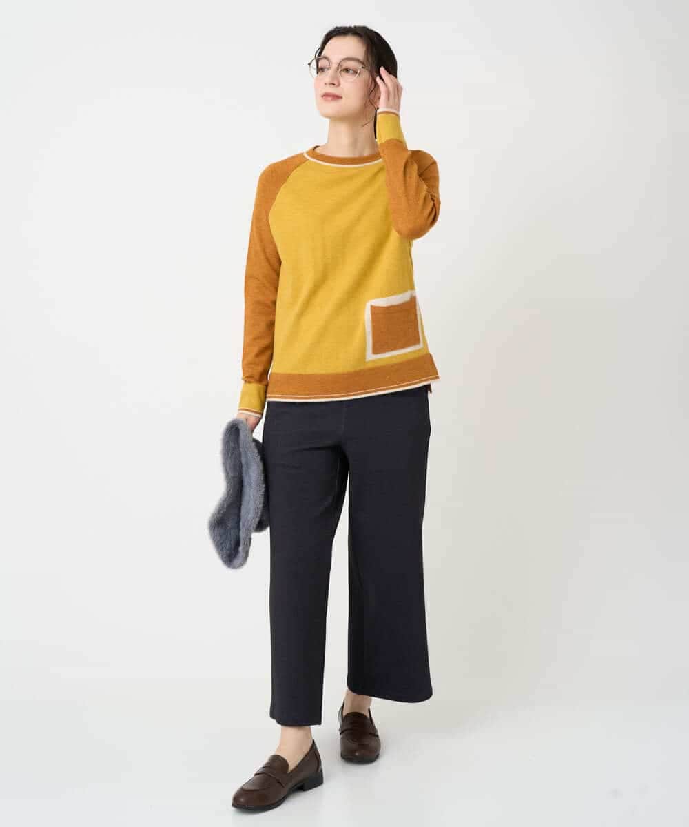 NHFAF13210 GIANNI LO GIUDICE(小さいサイズ)(メゾン ドゥ サンク) バイカラーポケットデザインニット マスタード系