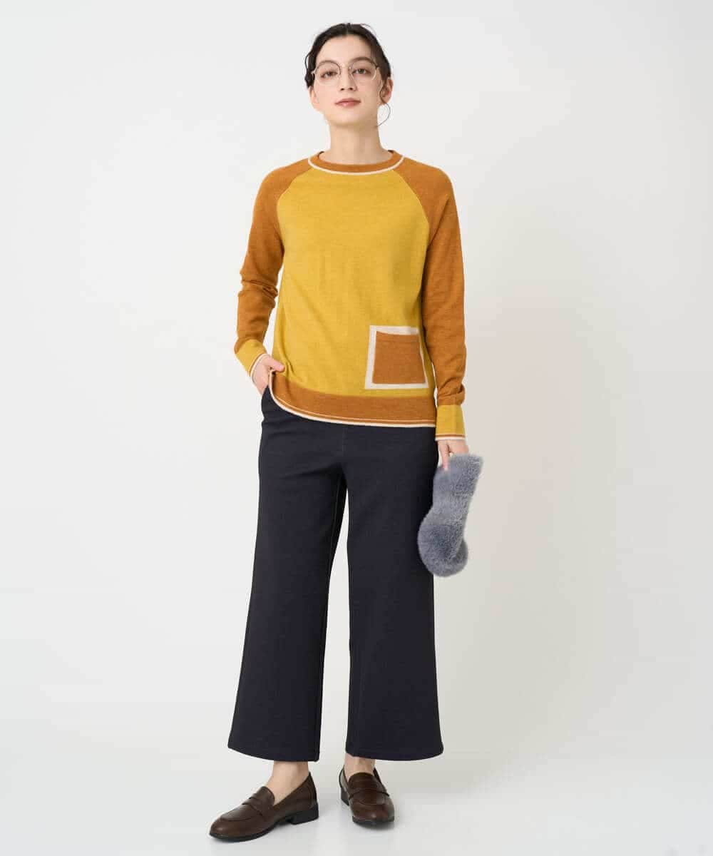 NHFAF13210 GIANNI LO GIUDICE(小さいサイズ)(メゾン ドゥ サンク) バイカラーポケットデザインニット マスタード系