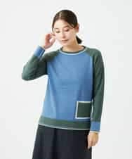 NHFAF13210 GIANNI LO GIUDICE(小さいサイズ)(メゾン ドゥ サンク) バイカラーポケットデザインニット ブルー系