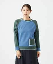 NHFAF13210 GIANNI LO GIUDICE(小さいサイズ)(メゾン ドゥ サンク) バイカラーポケットデザインニット ブルー系