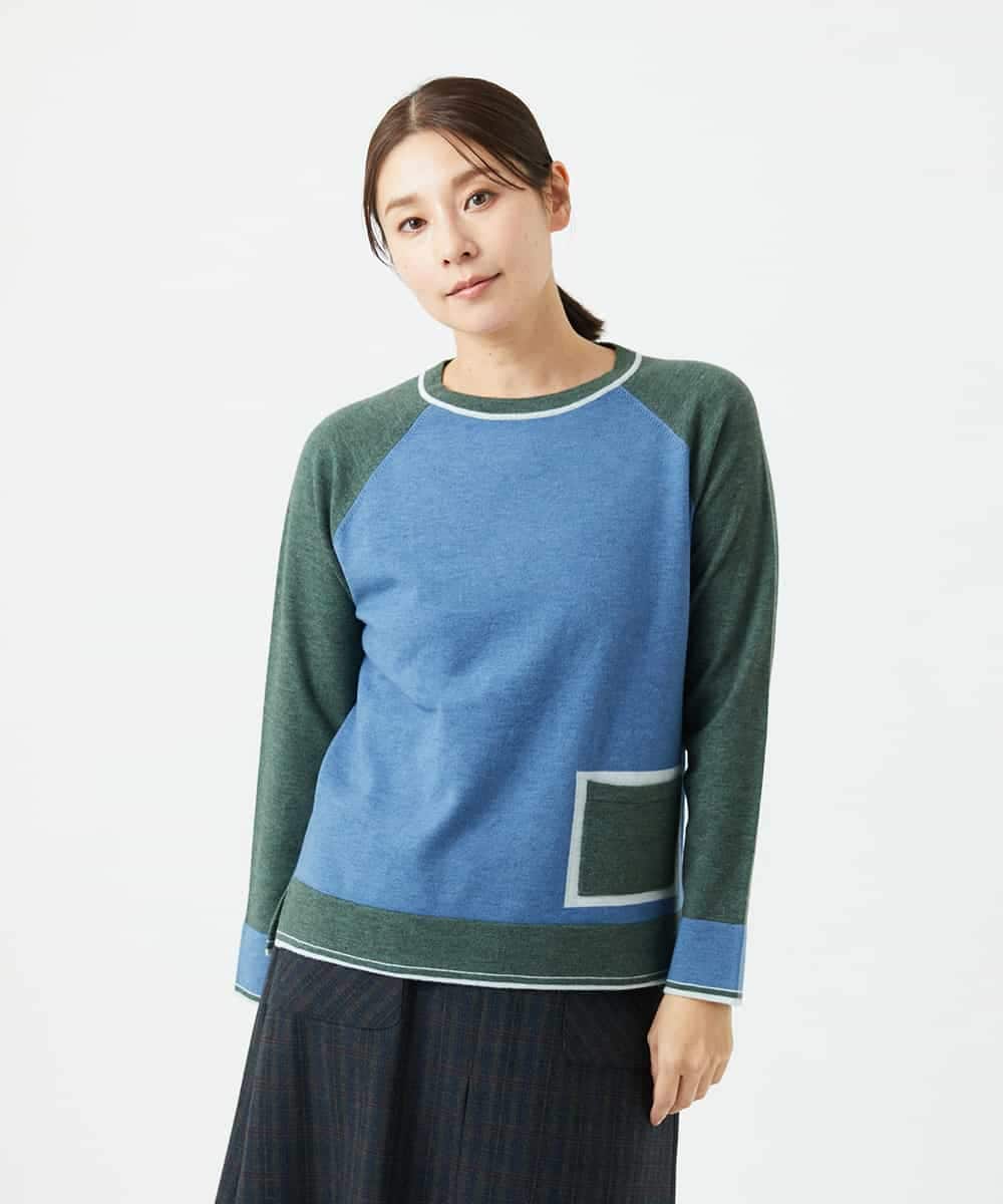 NHFAF13210 GIANNI LO GIUDICE(小さいサイズ)(メゾン ドゥ サンク) バイカラーポケットデザインニット ブルー系