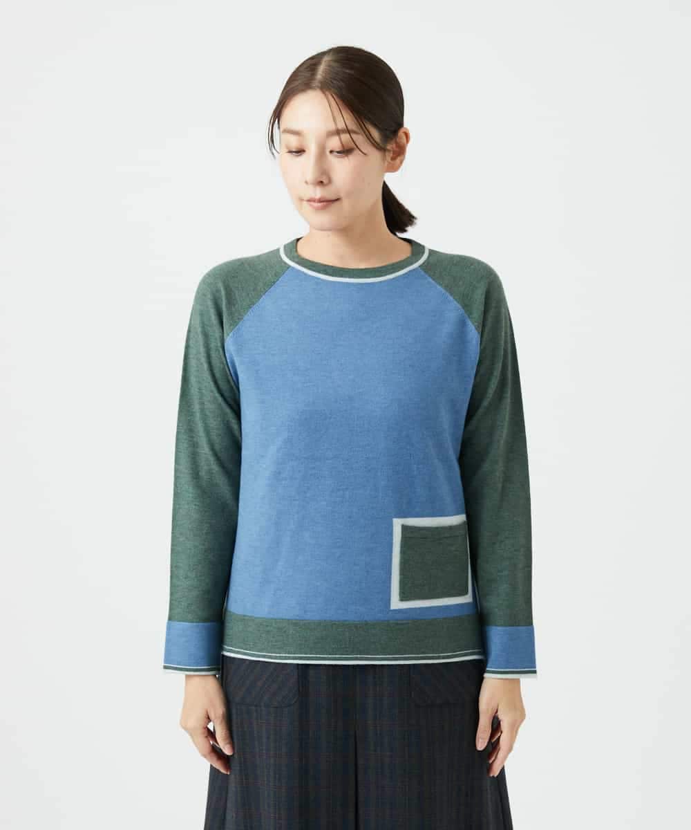 NHFAF13210 GIANNI LO GIUDICE(小さいサイズ)(メゾン ドゥ サンク) バイカラーポケットデザインニット ブルー系